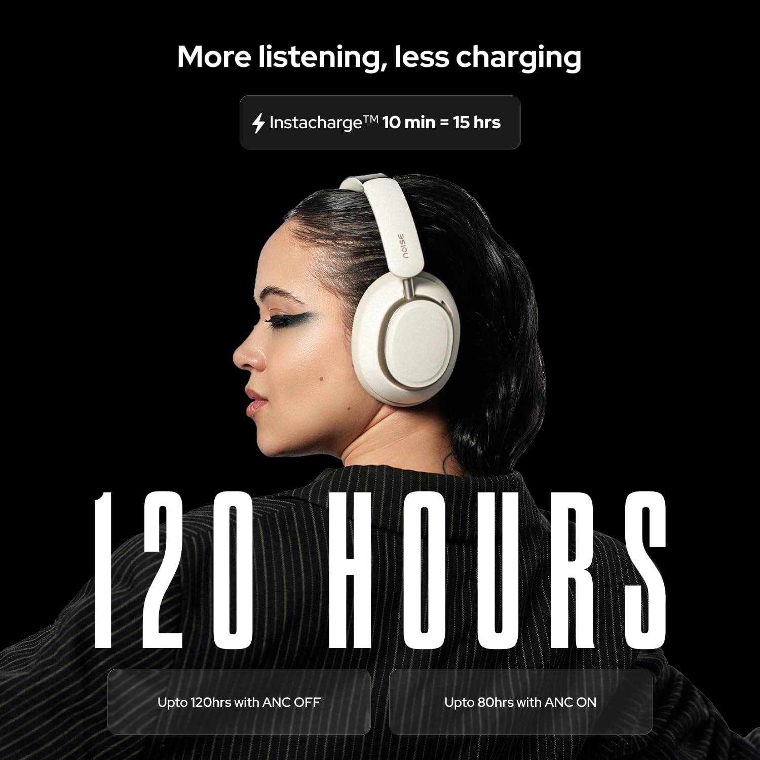 Noise Airwave Max XR Wireless Over-Ear Headphones with 120H Playtime, ANC, HFA Tech, Spatial Audio, Dual Pairing,BT V6.0(Pearl Beige)